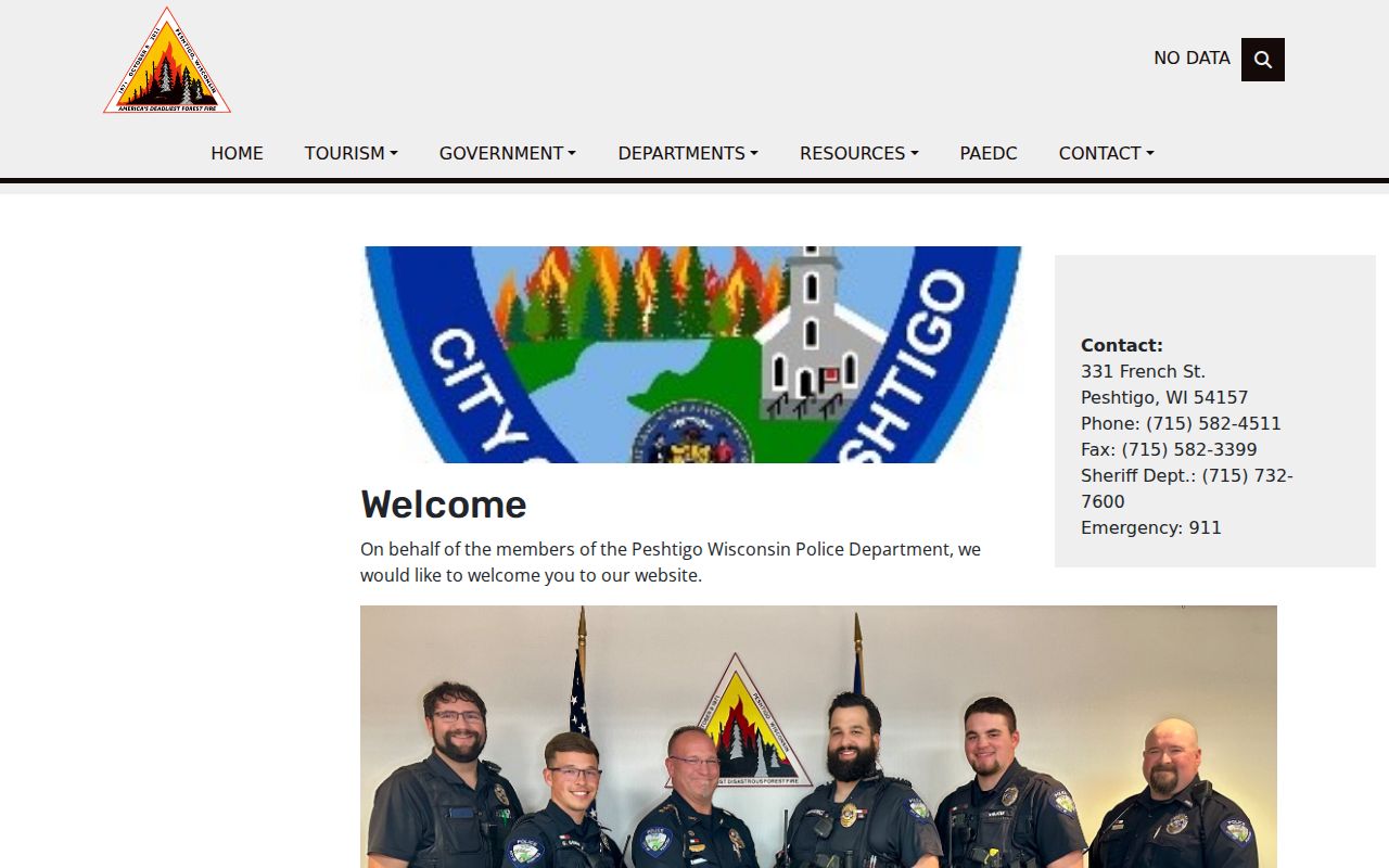 Peshtigo Police Department official webpage used for agency and records-route context